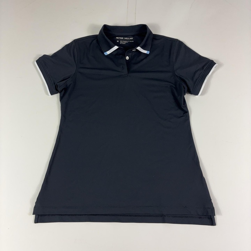 Peter Millar Polo Womens Medium Black Collared Short Sleeve Stretch Golf